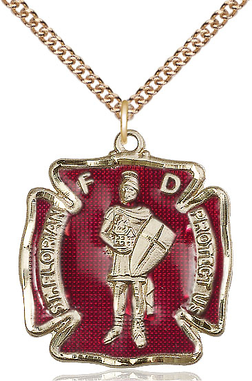 14kt Gold Filled Saint Florian Pendant on a 24 inch Gold Filled Heavy Curb chain