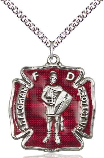 Sterling Silver Saint Florian Pendant on a 24 inch Sterling Silver Heavy Curb chain