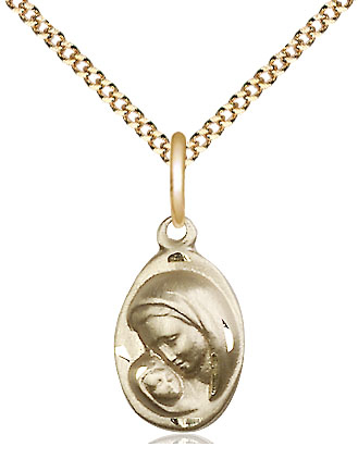 14kt Gold Filled Madonna &amp; Child Pendant on a 18 inch Gold Plate Light Curb chain