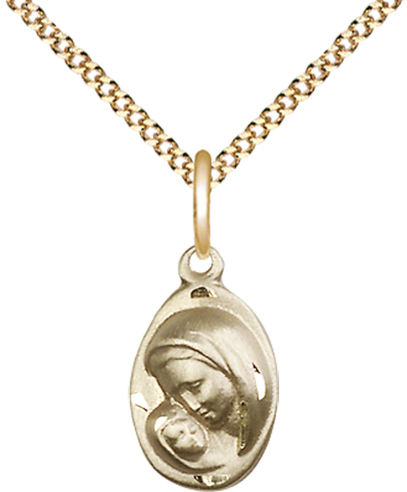 14kt Gold Filled Madonna &amp; Child Pendant on a 18 inch Gold Plate Light Curb chain