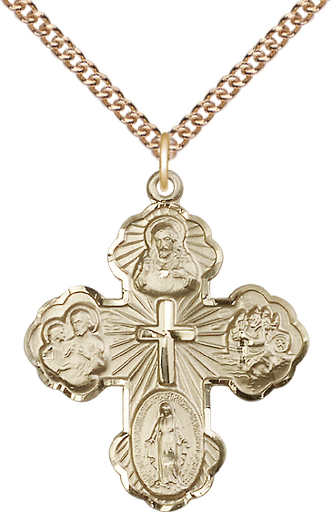 14kt Gold Filled 5-Way Pendant on a 24 inch Gold Filled Heavy Curb chain