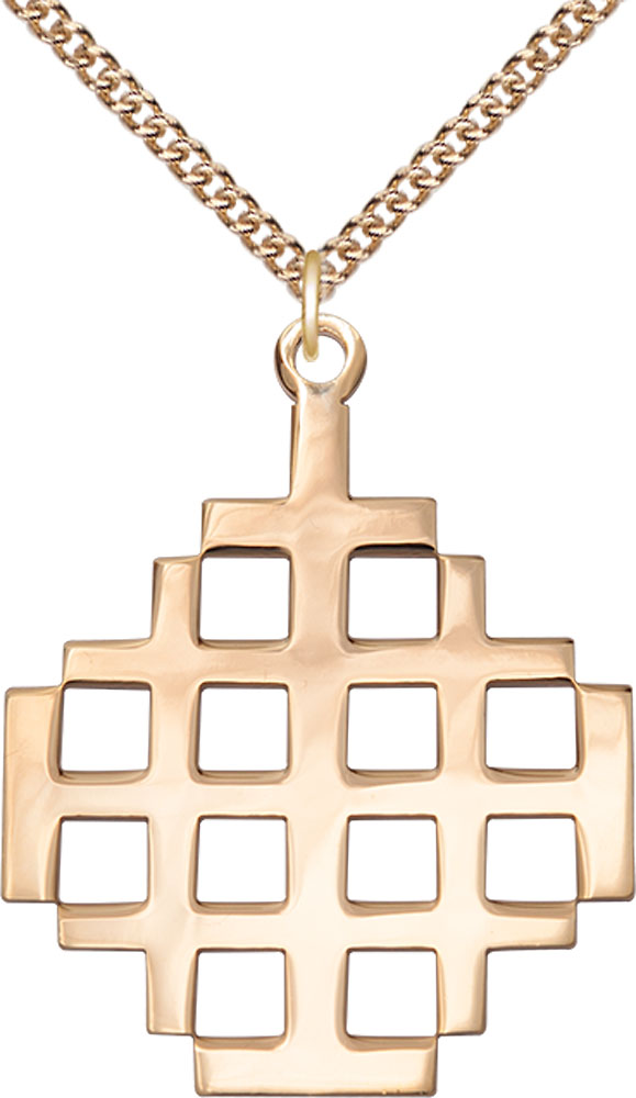 14kt Gold Filled Jerusalem Cross Pendant on a 24 inch Gold Filled Heavy Curb chain