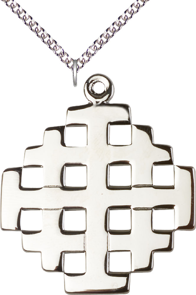 Sterling Silver Cross Pendant on a 24 inch Sterling Silver Heavy Curb chain