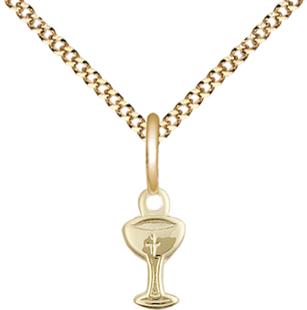 14kt Gold Filled Chalice Pendant on a 18 inch Gold Plate Light Curb chain