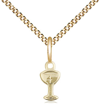 14kt Gold Filled Chalice Pendant on a 18 inch Gold Plate Light Curb chain