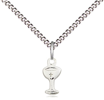 Sterling Silver Chalice Pendant on a 18 inch Light Rhodium Light Curb chain