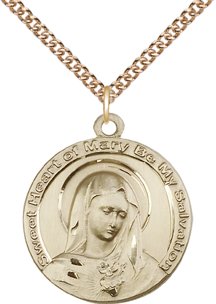 14kt Gold Filled Mary Pendant on a 24 inch Gold Filled Heavy Curb chain