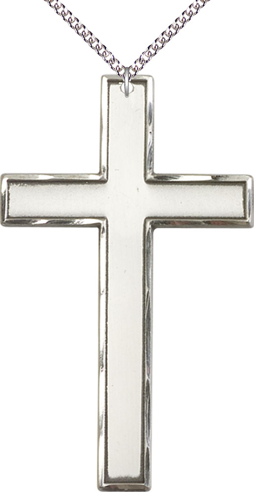 Sterling Silver Cross Pendant on a 24 inch Sterling Silver Heavy Curb chain