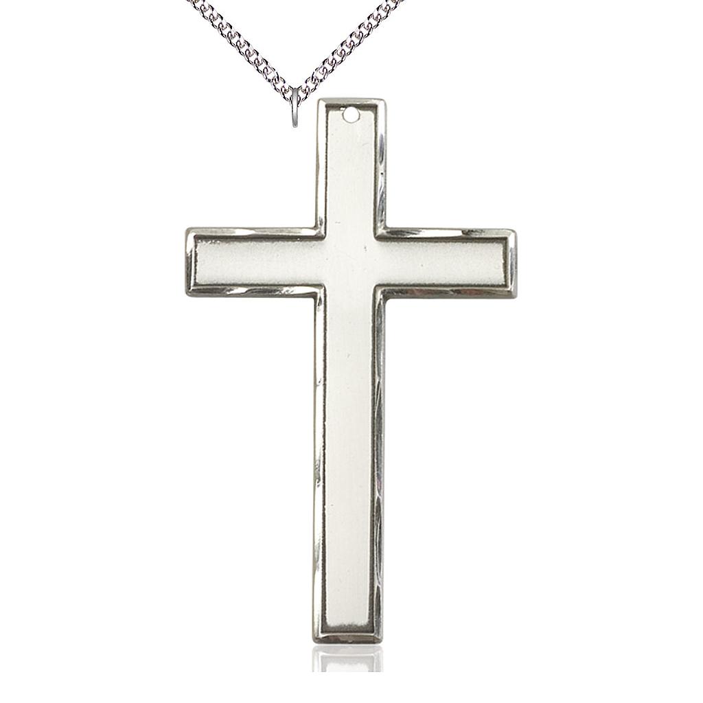 Sterling Silver Cross Pendant on a 24 inch Sterling Silver Heavy Curb chain