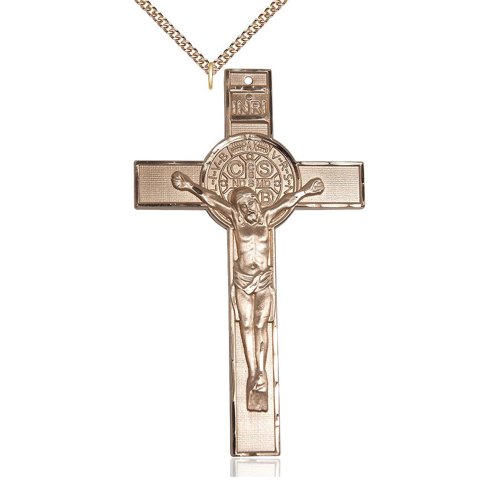 14kt Gold Filled Saint Benedict Pendant on a 24 inch Gold Filled Heavy Curb chain