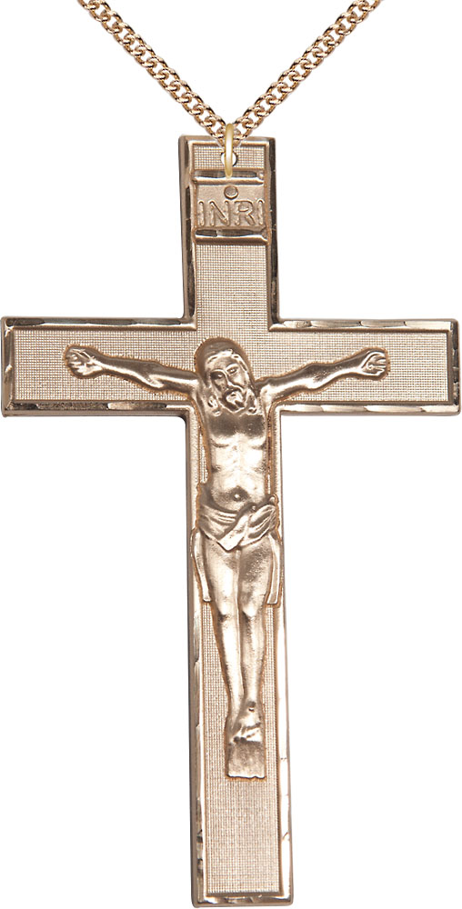 14kt Gold Filled Crucifix Pendant on a 24 inch Gold Filled Heavy Curb chain
