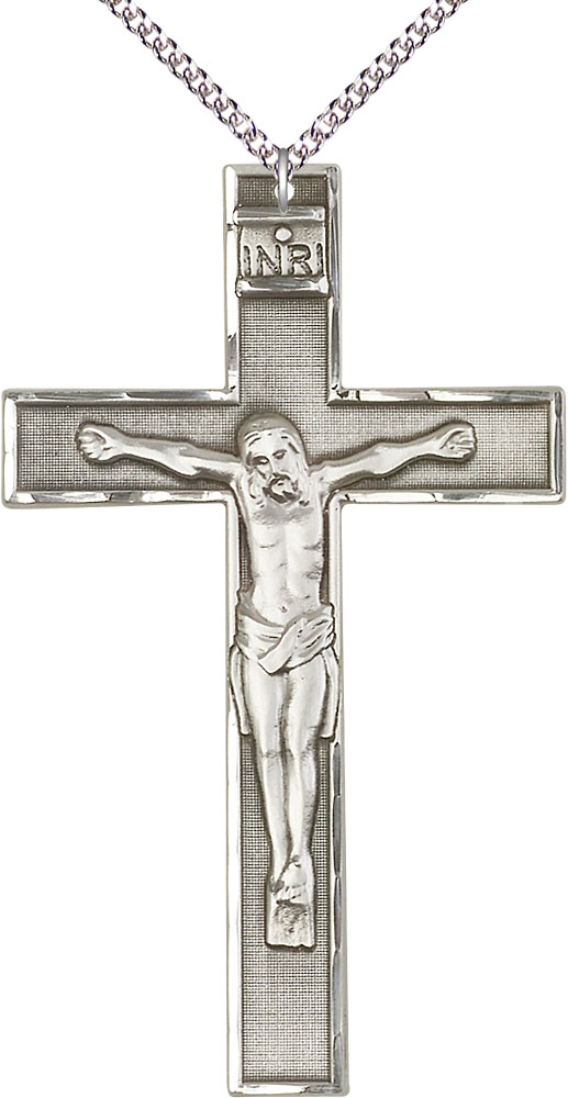 Sterling Silver Crucifix Pendant on a 24 inch Sterling Silver Heavy Curb chain