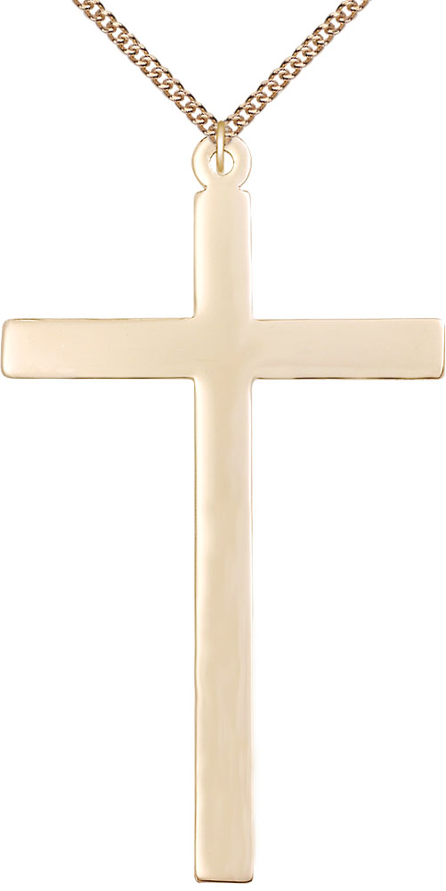 14kt Gold Filled Cross Pendant on a 24 inch Gold Filled Heavy Curb chain