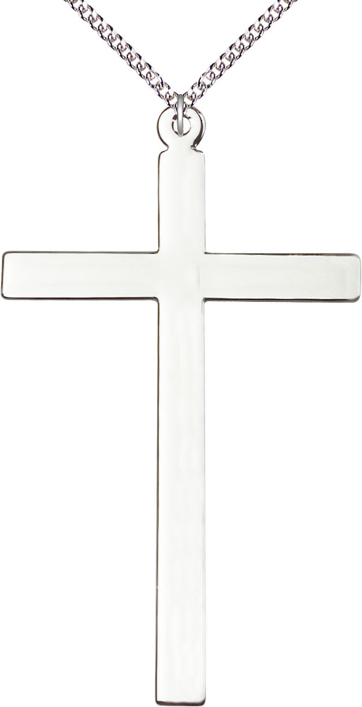 Sterling Silver Cross Pendant on a 24 inch Sterling Silver Heavy Curb chain