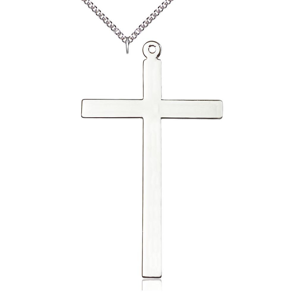 Sterling Silver Cross Pendant on a 24 inch Sterling Silver Heavy Curb chain