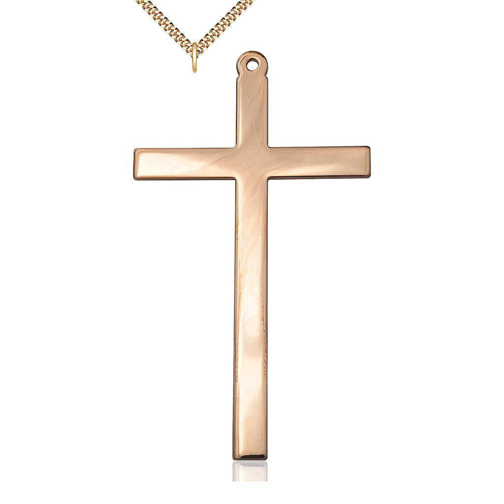 14kt Gold Filled Cross Pendant on a 24 inch Gold Plate Heavy Curb chain