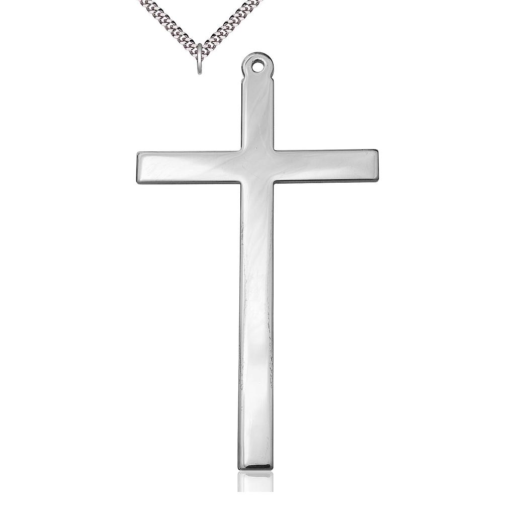 Sterling Silver Cross Pendant on a 24 inch Light Rhodium Heavy Curb chain