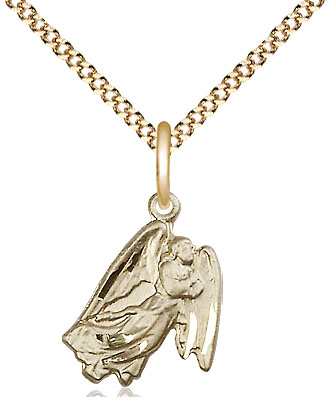 14kt Gold Filled Guardian Angel Pendant on a 18 inch Gold Plate Light Curb chain
