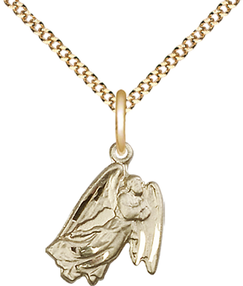 14kt Gold Filled Guardian Angel Pendant on a 18 inch Gold Plate Light Curb chain