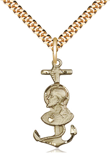 14kt Gold Filled Saint Christopher Pendant on a 24 inch Gold Plate Heavy Curb chain