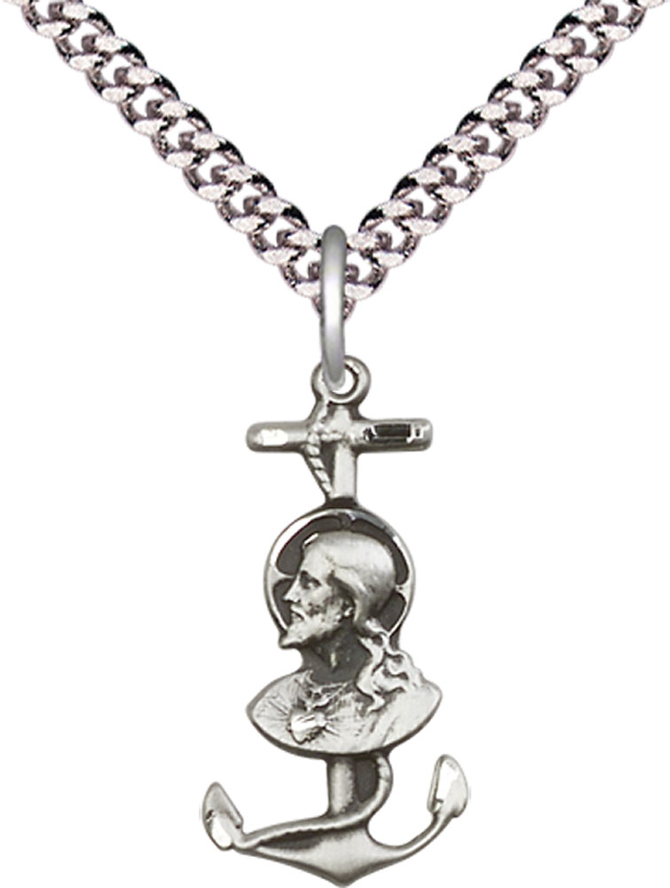 Sterling Silver Saint Christopher Pendant on a 24 inch Light Rhodium Heavy Curb chain