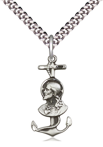 Sterling Silver Saint Christopher Pendant on a 24 inch Light Rhodium Heavy Curb chain