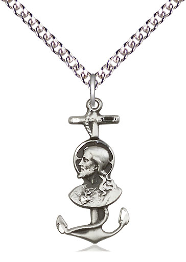 Sterling Silver Saint Christopher Pendant on a 24 inch Sterling Silver Heavy Curb chain