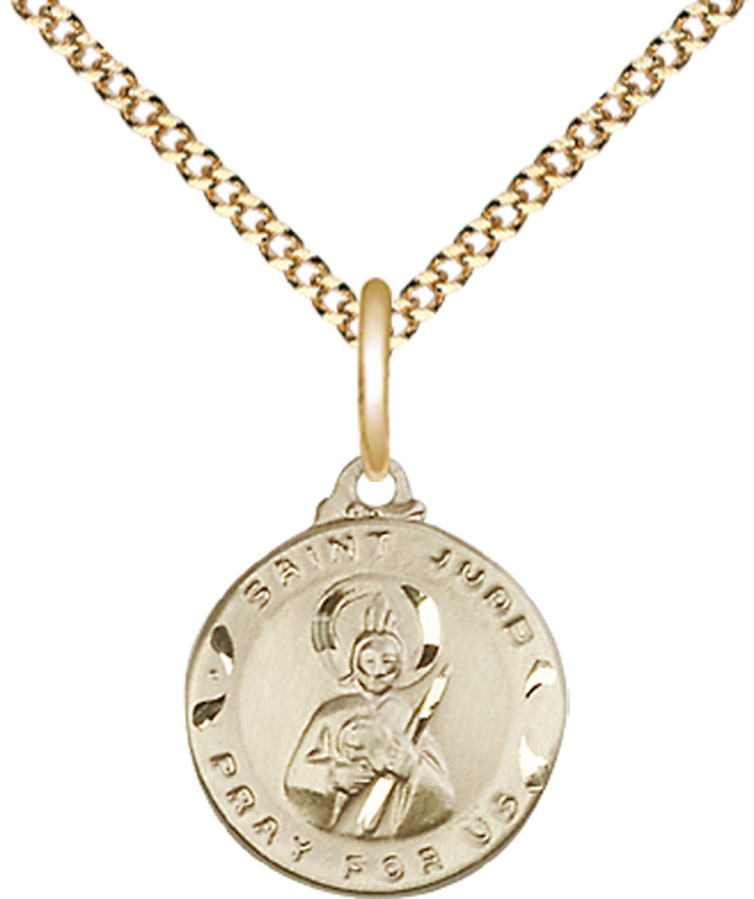 14kt Gold Filled Saint Jude Pendant on a 18 inch Gold Plate Light Curb chain