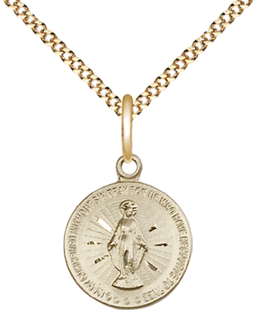 14kt Gold Filled Miraculous Pendant on a 18 inch Gold Plate Light Curb chain