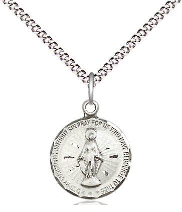 Sterling Silver Miraculous Pendant on a 18 inch Light Rhodium Light Curb chain