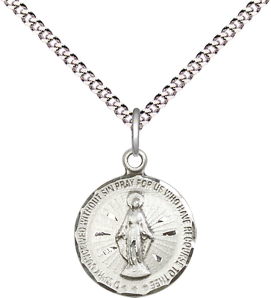 Sterling Silver Miraculous Pendant on a 18 inch Light Rhodium Light Curb chain