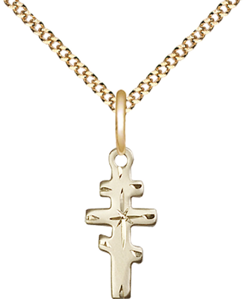 14kt Gold Filled Greek Orthadox Cross Pendant on a 18 inch Gold Plate Light Curb chain