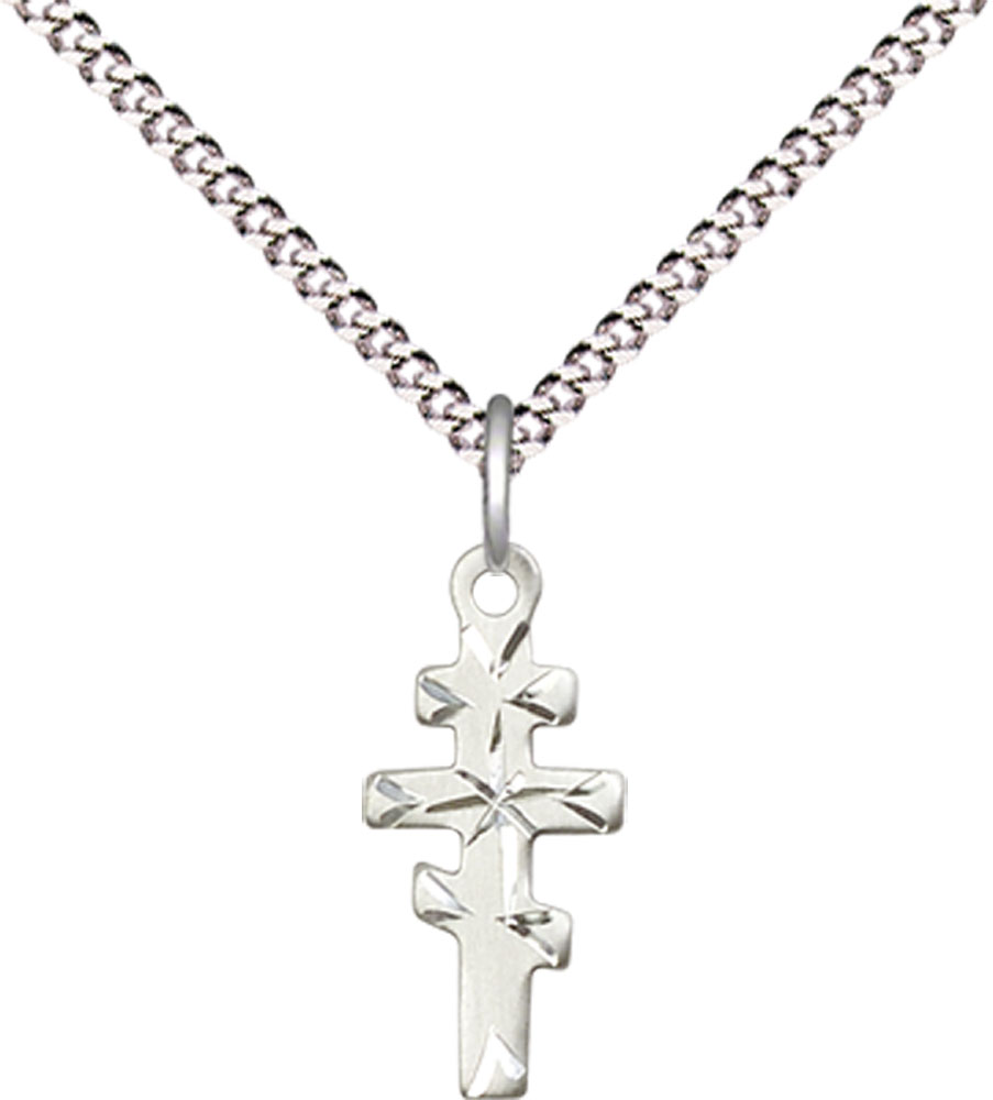 Sterling Silver Greek Orthadox Cross Pendant on a 18 inch Light Rhodium Light Curb chain