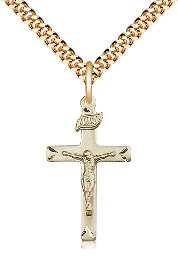 14kt Gold Filled Crucifix Pendant on a 24 inch Gold Plate Heavy Curb chain