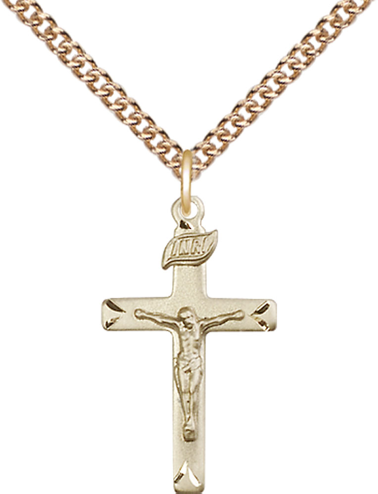14kt Gold Filled Crucifix Pendant on a 24 inch Gold Filled Heavy Curb chain