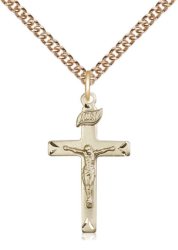 14kt Gold Filled Crucifix Pendant on a 24 inch Gold Filled Heavy Curb chain