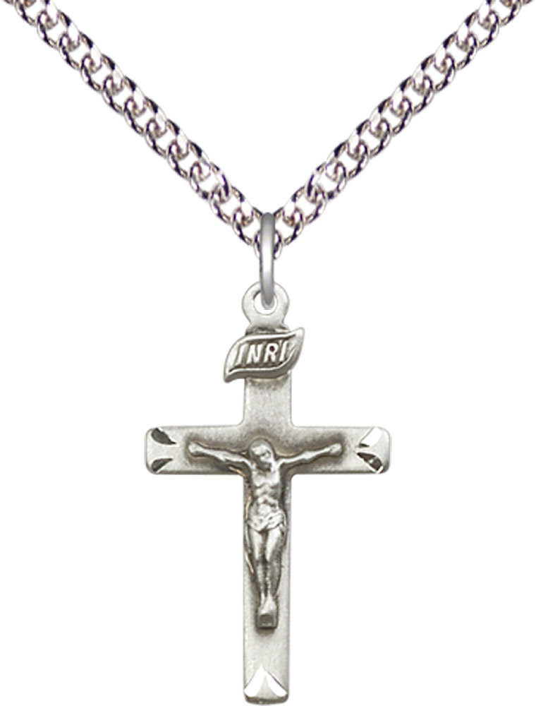 Sterling Silver Crucifix Pendant on a 24 inch Sterling Silver Heavy Curb chain