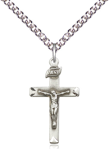 Sterling Silver Crucifix Pendant on a 24 inch Sterling Silver Heavy Curb chain