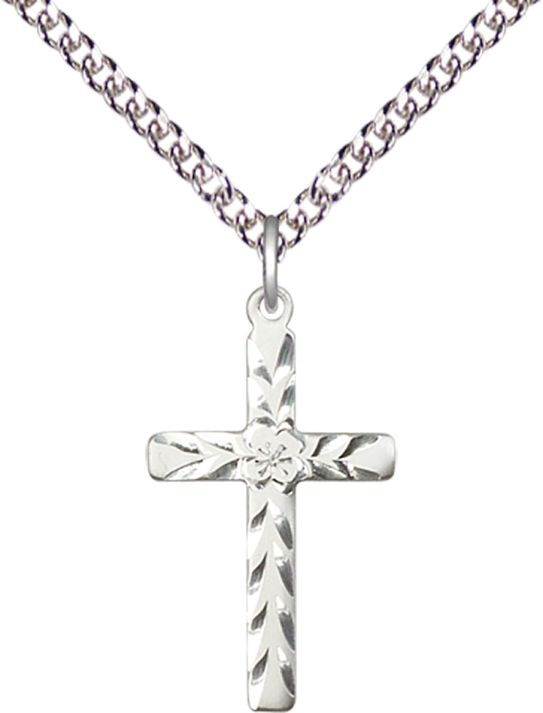 Sterling Silver Cross Pendant on a 24 inch Sterling Silver Heavy Curb chain