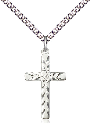 Sterling Silver Cross Pendant on a 24 inch Sterling Silver Heavy Curb chain