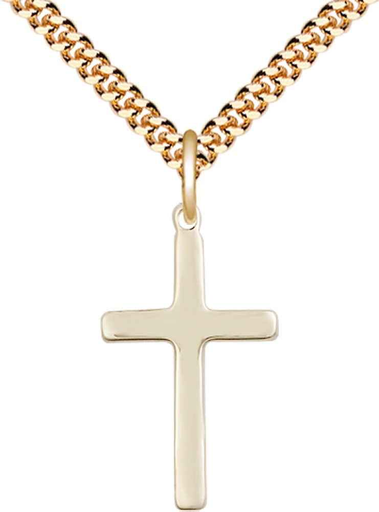 14kt Gold Filled Cross Pendant on a 24 inch Gold Plate Heavy Curb chain