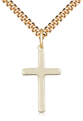 14kt Gold Filled Cross Pendant on a 24 inch Gold Plate Heavy Curb chain