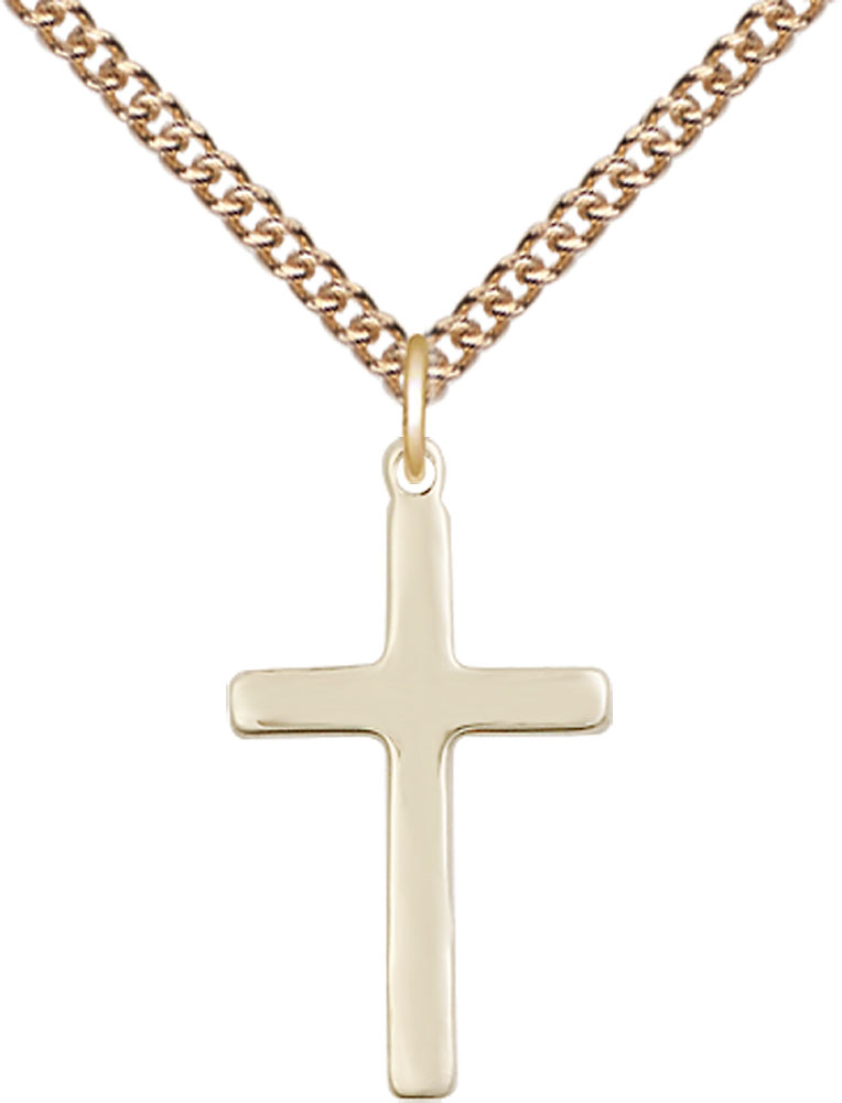 14kt Gold Filled Cross Pendant on a 24 inch Gold Filled Heavy Curb chain