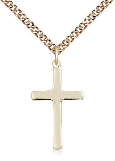 14kt Gold Filled Cross Pendant on a 24 inch Gold Filled Heavy Curb chain