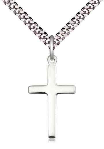 Sterling Silver Cross Pendant on a 24 inch Light Rhodium Heavy Curb chain