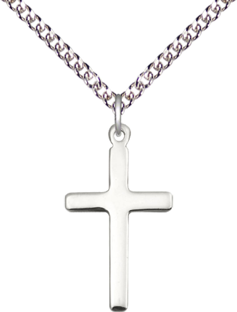 Sterling Silver Cross Pendant on a 24 inch Sterling Silver Heavy Curb chain