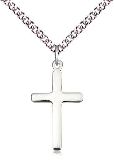 Sterling Silver Cross Pendant on a 24 inch Sterling Silver Heavy Curb chain