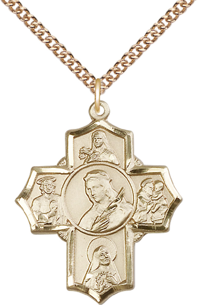 14kt Gold Filled Philomena Theresa Rita Antony Jude Pendant on a 24 inch Gold Filled Heavy Curb chain