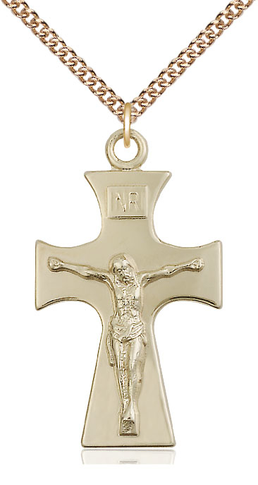 14kt Gold Filled Celtic Crucifix Pendant on a 24 inch Gold Filled Heavy Curb chain