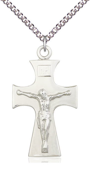 Sterling Silver Celtic Crucifix Pendant on a 24 inch Sterling Silver Heavy Curb chain